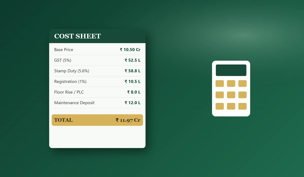 Embassy One North Cost Sheet Breakdown